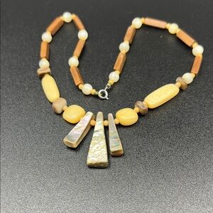 Chic Beaded Southwestern Shell Choker Necklace with Yellow and Brown Accents